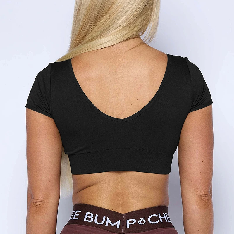 Pchee Bum Serene Seamless Bra Women Workout Crop Tops Fitness Clothing Gym T Shirts Cap Sleeve Padding Athletics Sports Crop Top