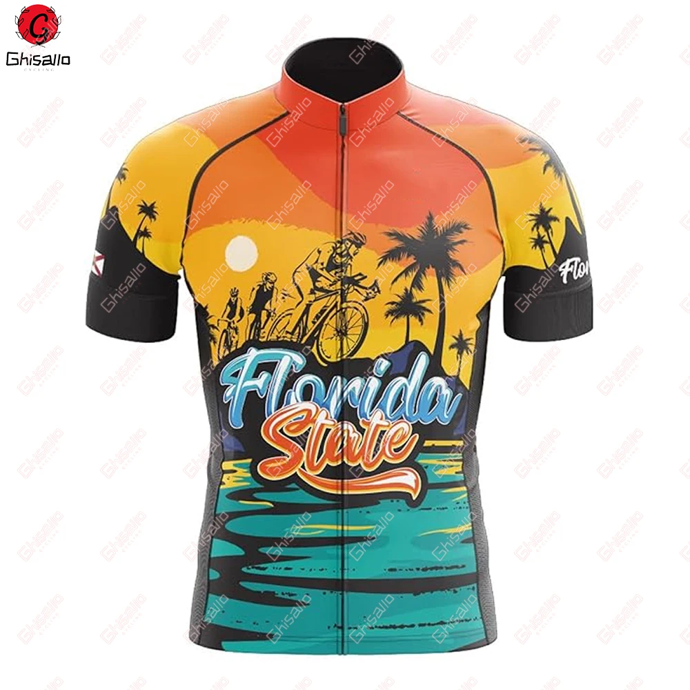 USA Cycling Jersey for Men, Short Sleeve, Reflective, MTB Maillot, Downhill, Pro Team, Mountain Bicycle Clothing, Summer, New