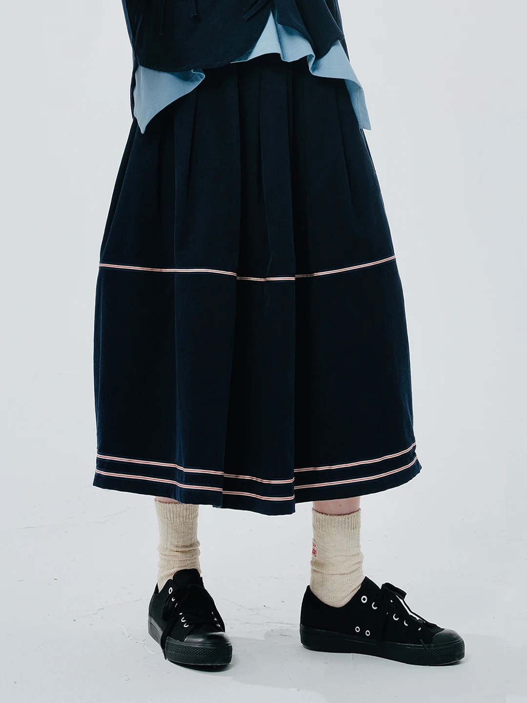 

imakokoni 2024 spring new pure cotton fine velvet college style lantern skirt long skirt 244508