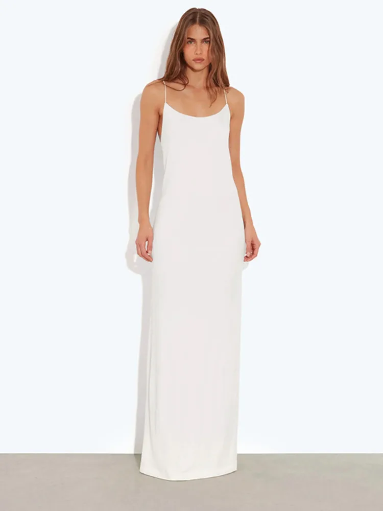 Sibybo Women Sexy Backless Strapless Slip Maxi Dress Solid Color U Neck Sleeveless Slim Fit Draped Long Dress Fashion Beachwear