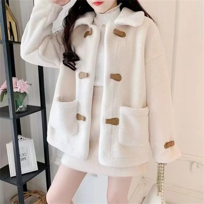 Autumn And Winter 2024 New Fashion All-in-one Korean Version Loose Short Lamb Wool Coat Female Lamb Velvet Long Sleeve Female