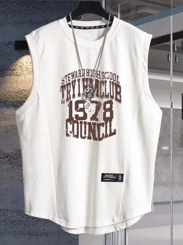 

High Quali Large Size 300 Pou Letter Print Design Men's Tank Top Cotton Pure Sport Fitn Svel Summer Trendy Brand