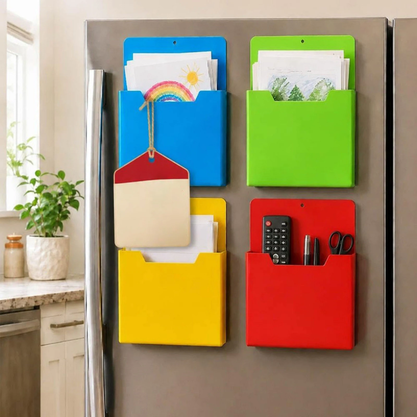 Wall Mounted File Organizer Magnetic Document Storage Fridge Locker Whiteboard Letter A4 Paper Holder