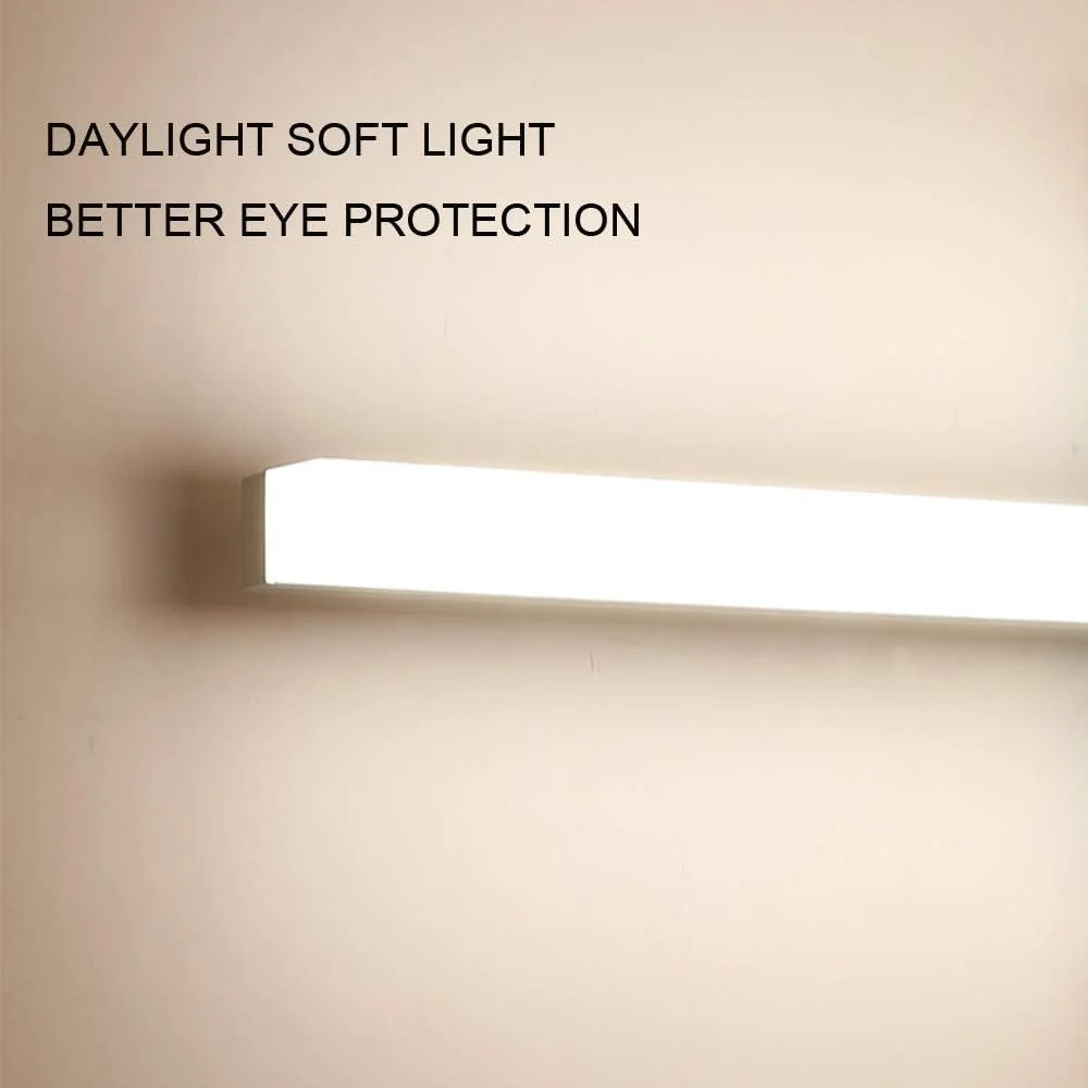 12W LED 화장대 조명 직사각형 튜브 욕실 침실 조명기구 자연 백색 아크릴 크롬 현대 디자인 IP44 방수