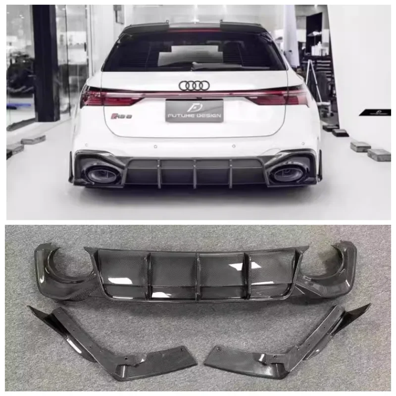 For Audi RS6 RS7 C8 2021 2022 2023+ High Quality Carbon Fiber Car Bumper Rear Diffuser Spoiler Protector Cover