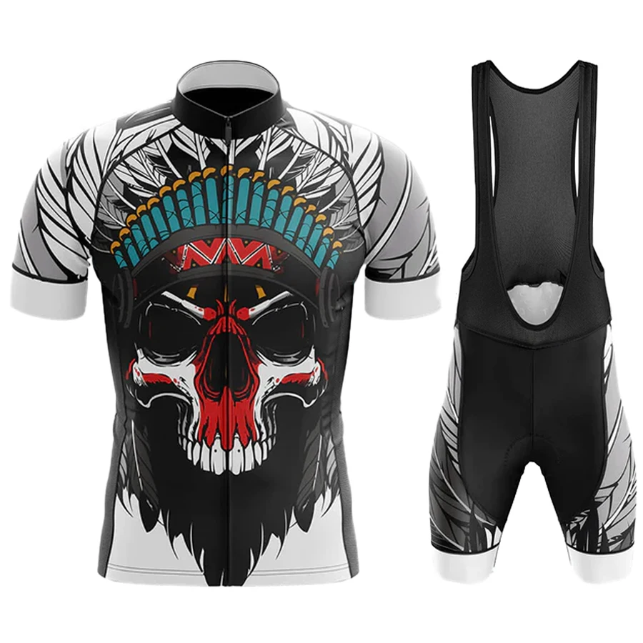 

Skull Mens Cycling Clothes Jerseys Men's Bike Clothing Shorts Man Cycle Jersey Spring Summer Set Laser Cut Sports Wear Blouse