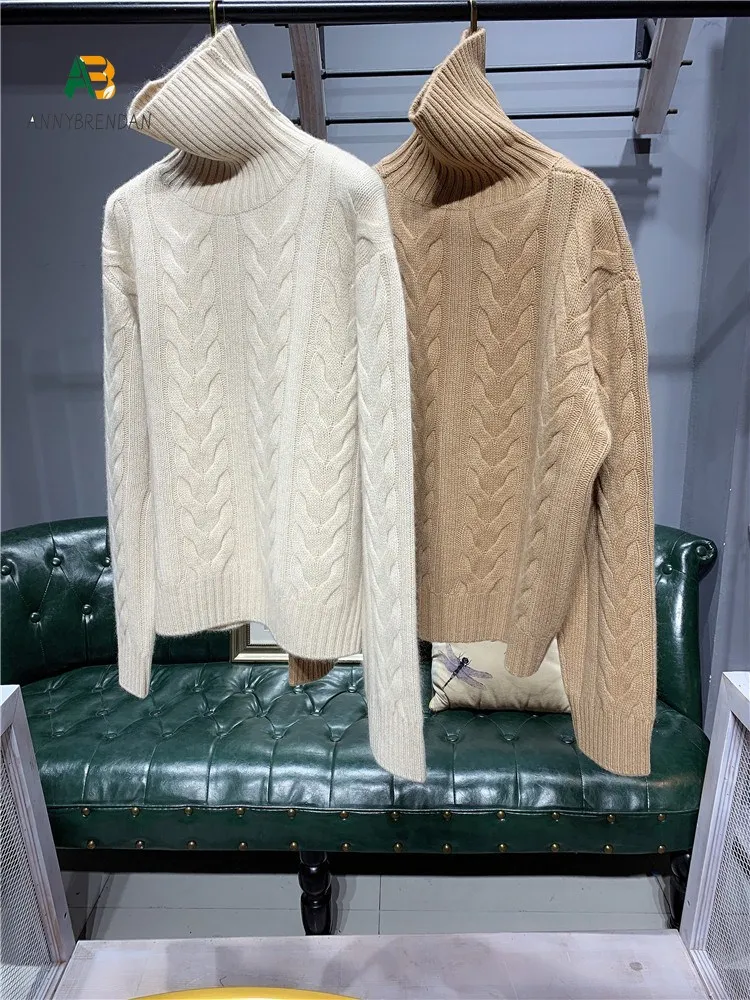 

Comfortable Retro Turtleneck Twisted Cashmere Sweater Women's Profile Sweater