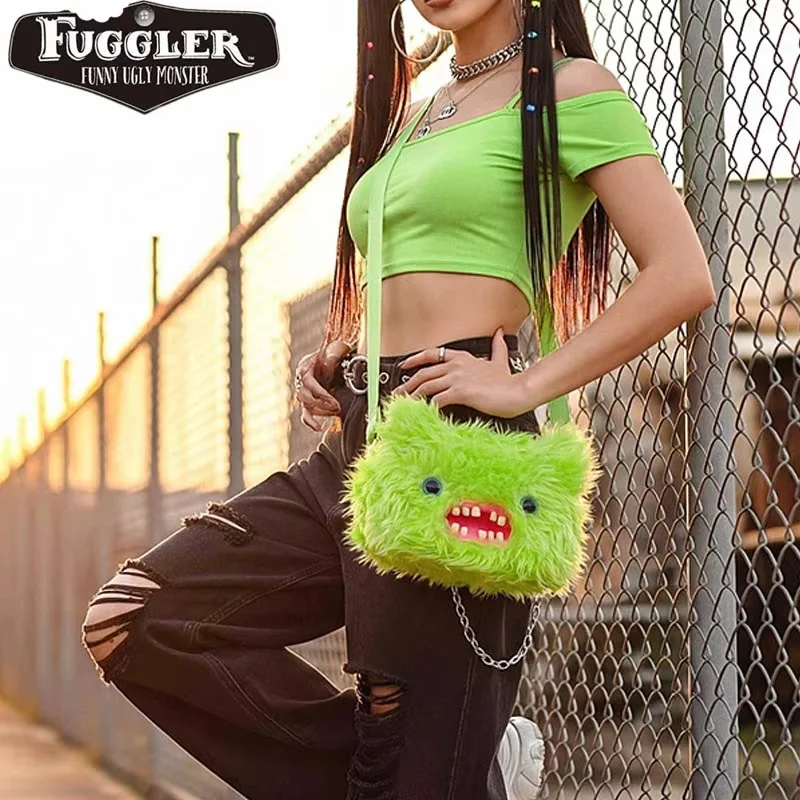 Original Fuggler Mr Buttons Screech Black Monster Plush Crossbody Shoulder Bag Trendy Fashion Plushie Bag Gift For Toy Fans