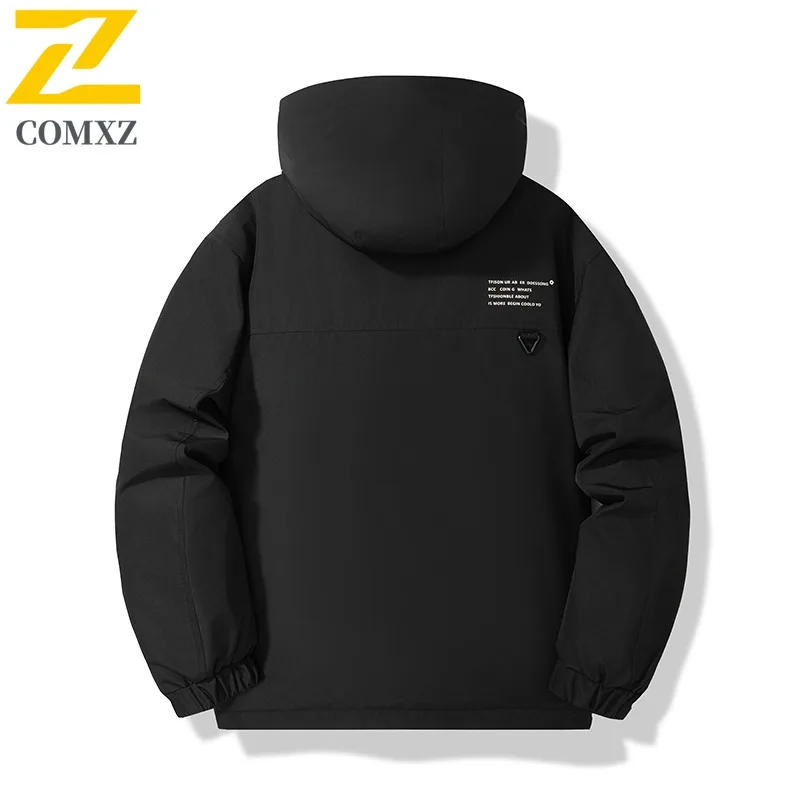 COMXZ 2025 Men Down Jacket Hooded Outdoor Travel Cold Protection Puffer Jacket Hiking Autumn Winter Lightweight Padded Jackets