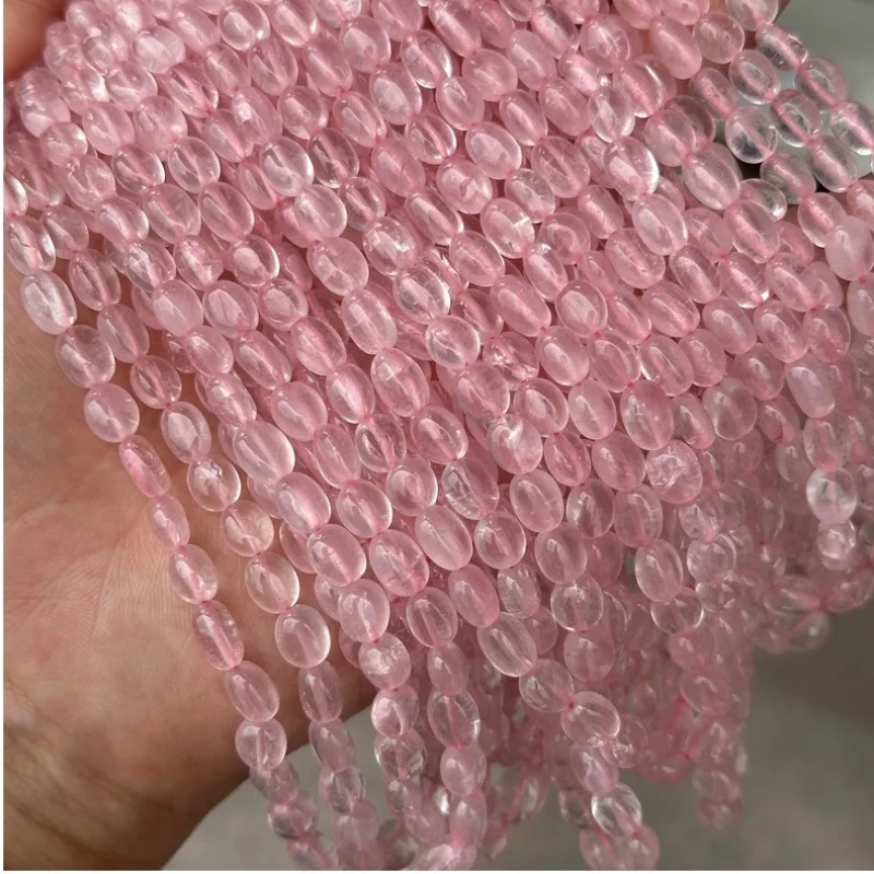 

6A Rose Quartz flat oval BAROQUE pink 4.5-5.5mm 38cm loose beads nature for DIY WHOLESALE MAKING