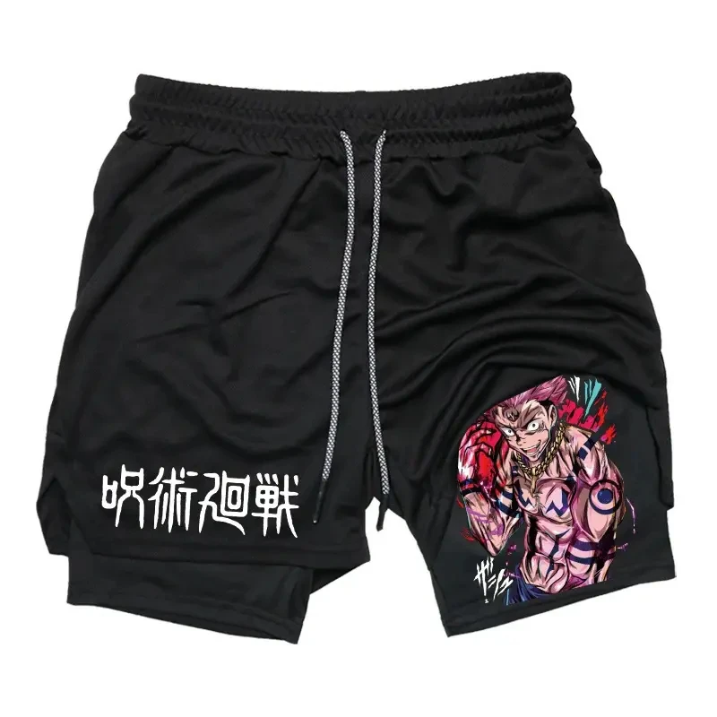 Pantalones cortos de animación japonesa con estampado para adultos, pantalones de playa de doble capa, novedad de verano, ropa de calle holgada para hombres y mujeres
