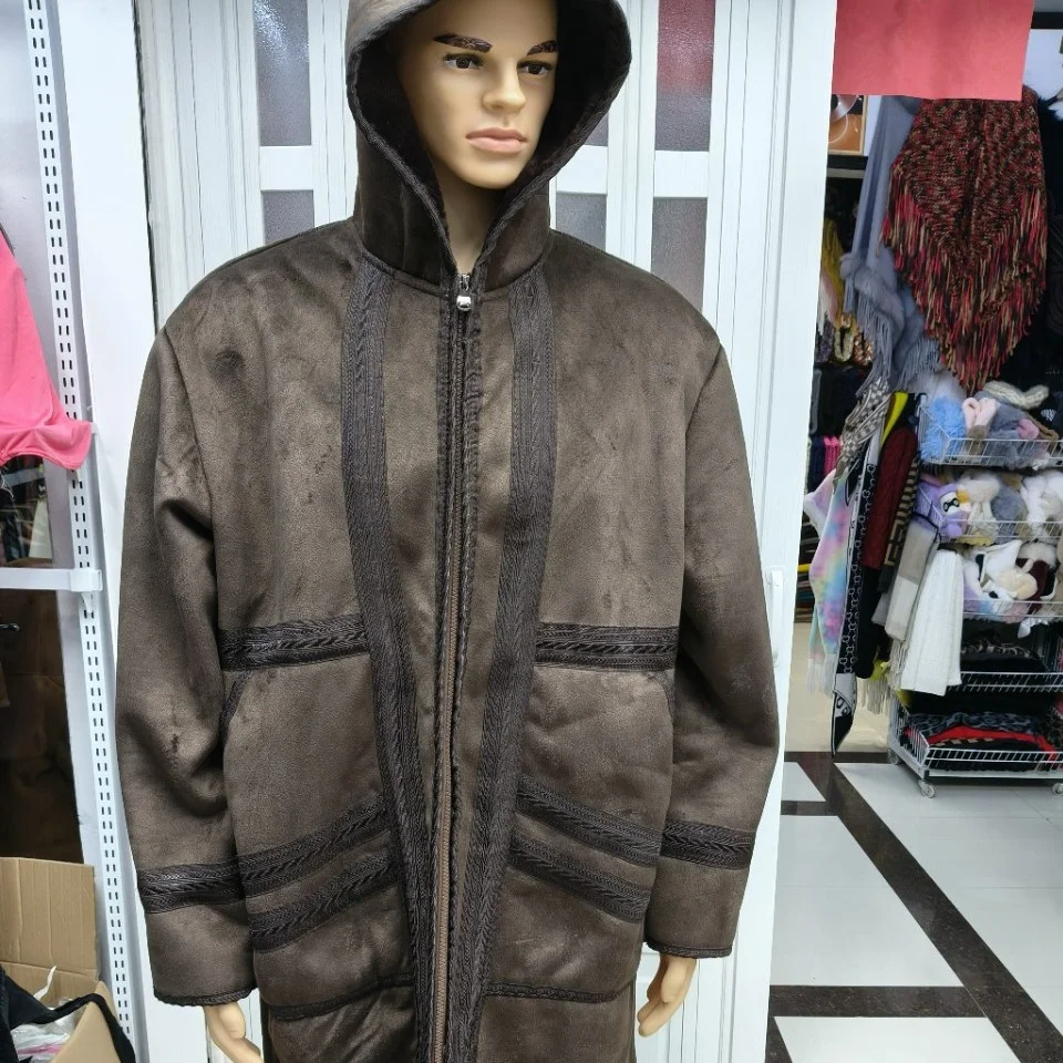 الجملة 2026 Cuntom OEM الشتاء سميكة وممتدة الجلد المدبوغ الرجال رداء سترة دافئة مقنعين جيب الشتاء رداء