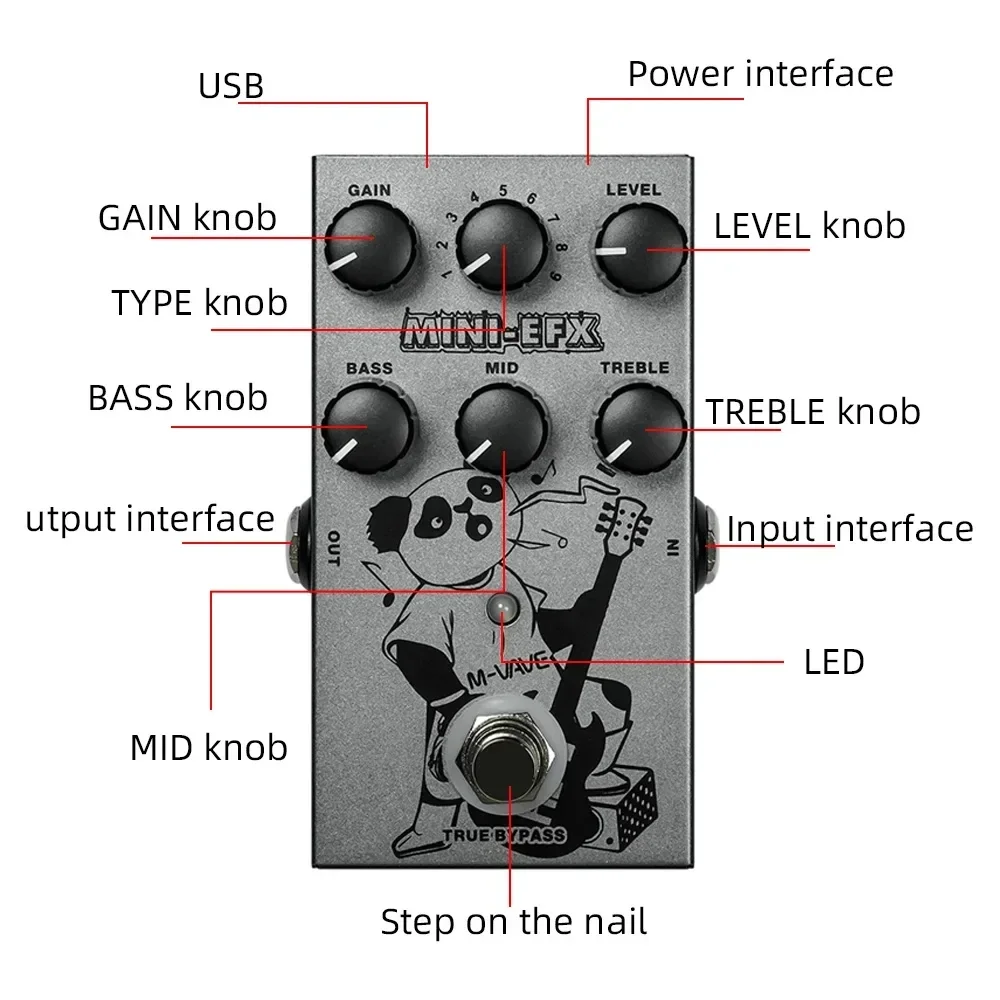 M-VAVE MINI-EFX Electric Effects Pedals Heavy Metal Electric Guitar Overload Distortion Effector 3-section EQ Adjuster 9 Tonesin
