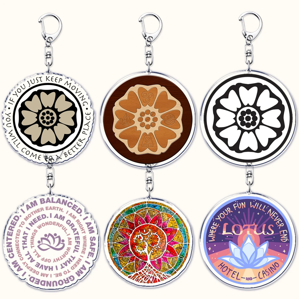 Yoga Lotus Flower Keychains Buddhism Meditation Zen Spiritual Mandala Keyrings for Accessories Bag Key Chain Ring Jewelry Gifts