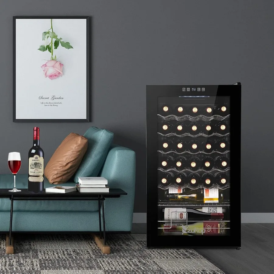 Refroidisseur de vin à compresseur autoportant pour 34 bouteilles avec contrôle numérique de la température, idéal pour le rangement du bar ou de la cuisine à domicile