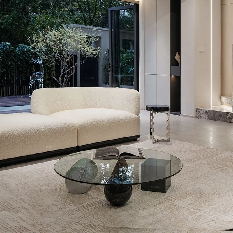 

OEM ODM Nordic Natural Marble Table Set Modern Light Luxury Simple Living Room Ottoman square Transparent Glass Coffee Table