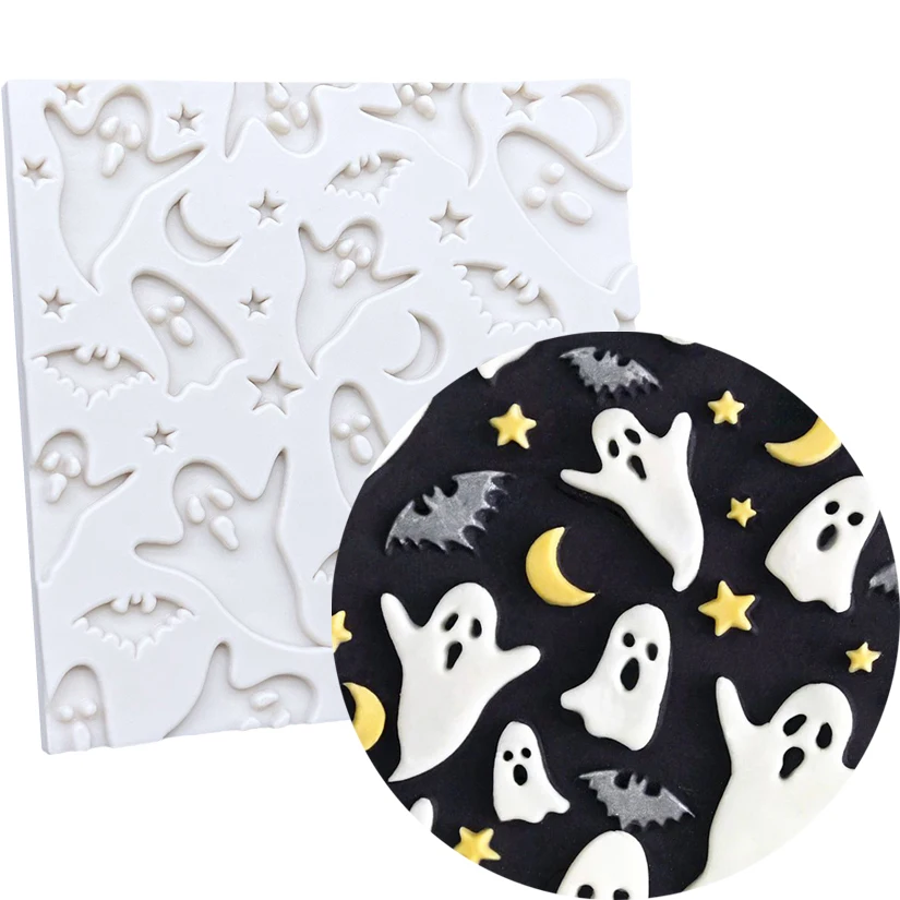 Fantasma morcego lua e estrelas halloween silicone sugarcraft molde ferramentas de resina cupcake cozimento molde fondant ferramentas de decoração do bolo