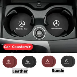 Leather Car Coaster Water Cup Holder Anti-Slip Mat Accessories For Benz CLK GLC W212 C200 C300 W203 W204 W205 W169 W176 GLC