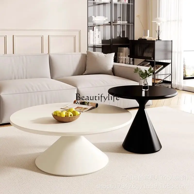 

yj21 yj31 Light Luxury Wabi-Sabi Style Round Coffee Table for Living Room Home Use Small Cream Style Table