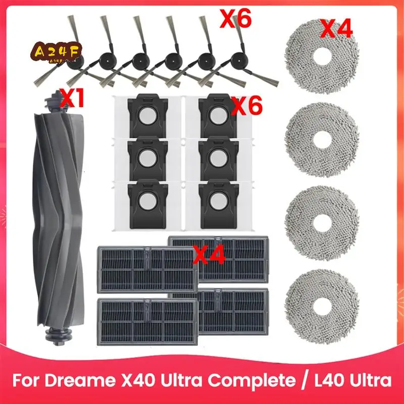 

A24F-для Dreame X40 Ultra Complete/L40 Ultra, запасные части для робота-пылесоса, основная боковая щетка, фильтры Hepa, мешки для пыли