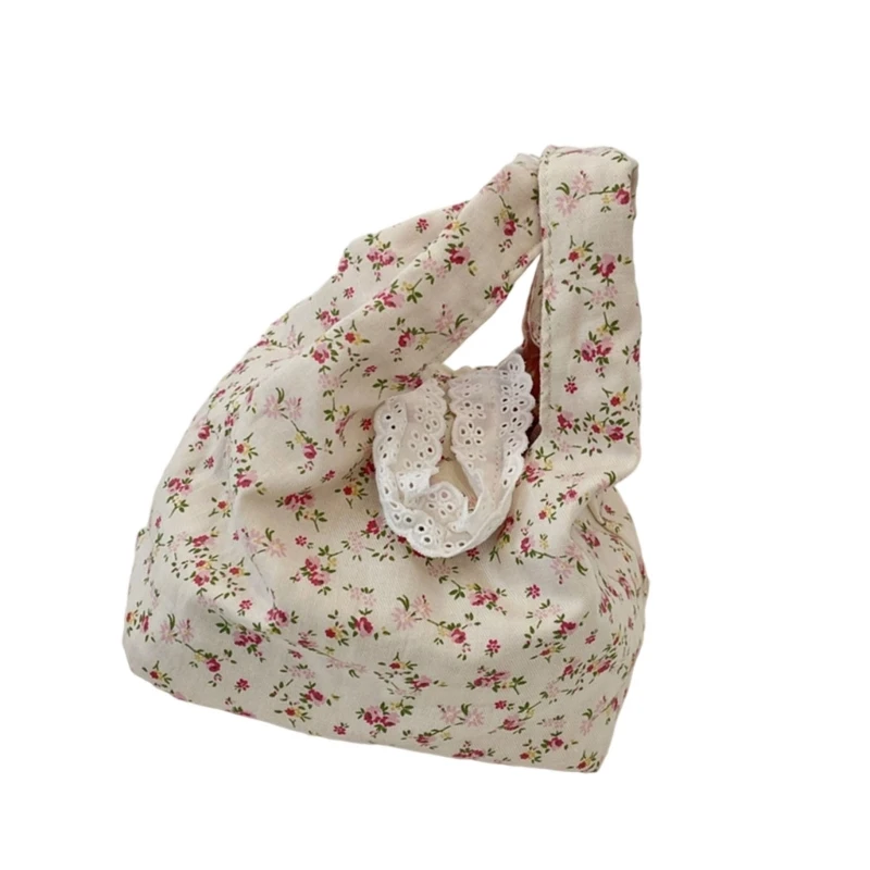 

G5AE Multipurpose Floral Knot Bag Friendly Fabric Evening Bags Decorative Floral Pattern Handbag Suitable For Work Or Date