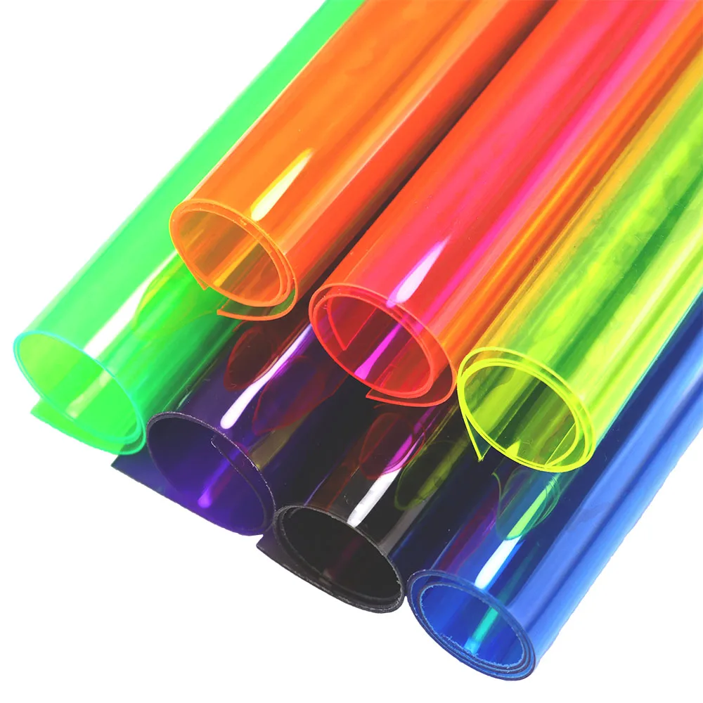 30x120CM 0.5mm Neon Red Yellow Green Clear Transparente PVC Vinyl Fabric Soft Glass Cloth Waterproof For Bag Bow DIY BH051