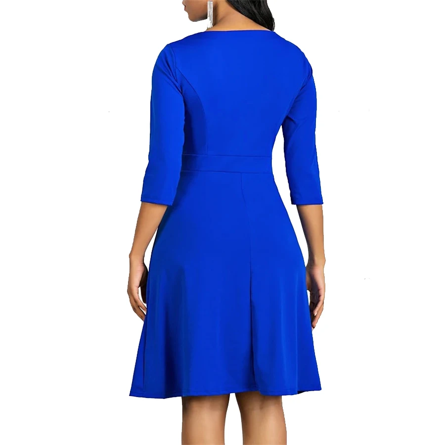 Robe de bureau sexy à col rond pour femmes, manches trois-quarts, robe mince, vêtements de mode pour femmes, cadeau de fête, nouveau, été, automne