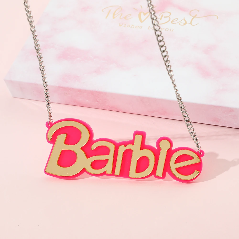 Disney Barbie Princess Party Style Acrylic Personality Pendant Necklace Letter Barbie Charm Neck Chain Jewelry