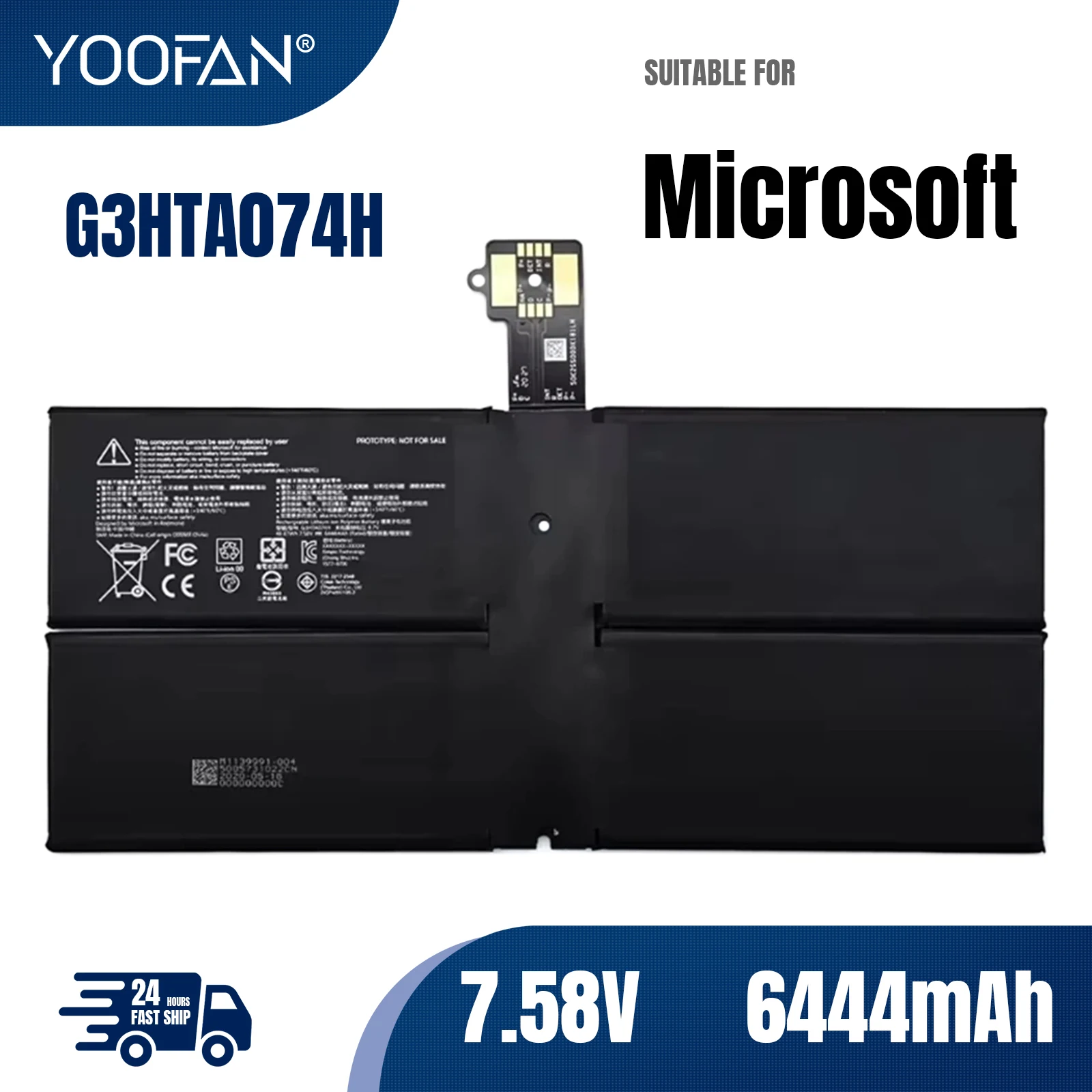 

YOOFAN New G3HTA074H Laptop Battery For Microsoft Surface Pro 7+ Plus 1960 1961 Tablet A3HTA025H G3HTA073H DYNH03 Battery