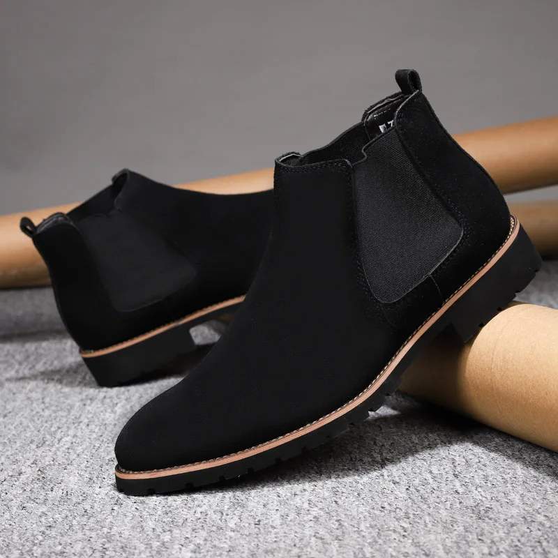 Autumn and Winter Classcis Men Chelsea Boots Black and Brown Suede Casual Slip on Short Boots Vintage Leather Cowboy Ankle Boots