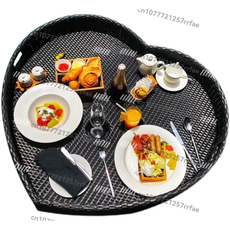 Rattan Floating Round Water Tray Bali Vietnam Breakfast Basket B & B Villa Swimming Pool Fruit Tray
