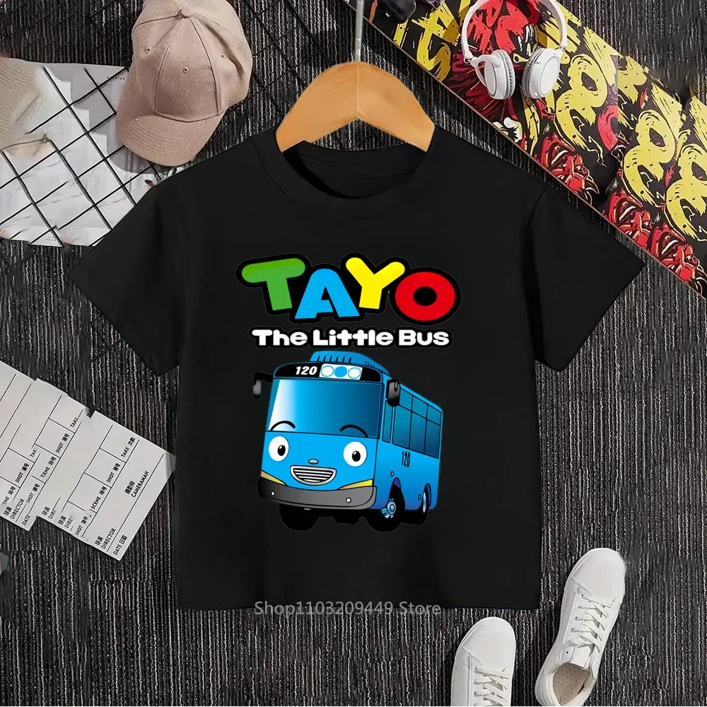 Kids Love Tayo\'s Kawaii Style Hip-Hop O-neck T-shirts with Tayo the Little Bus Prints - A Unique Gift for Your Little Ones