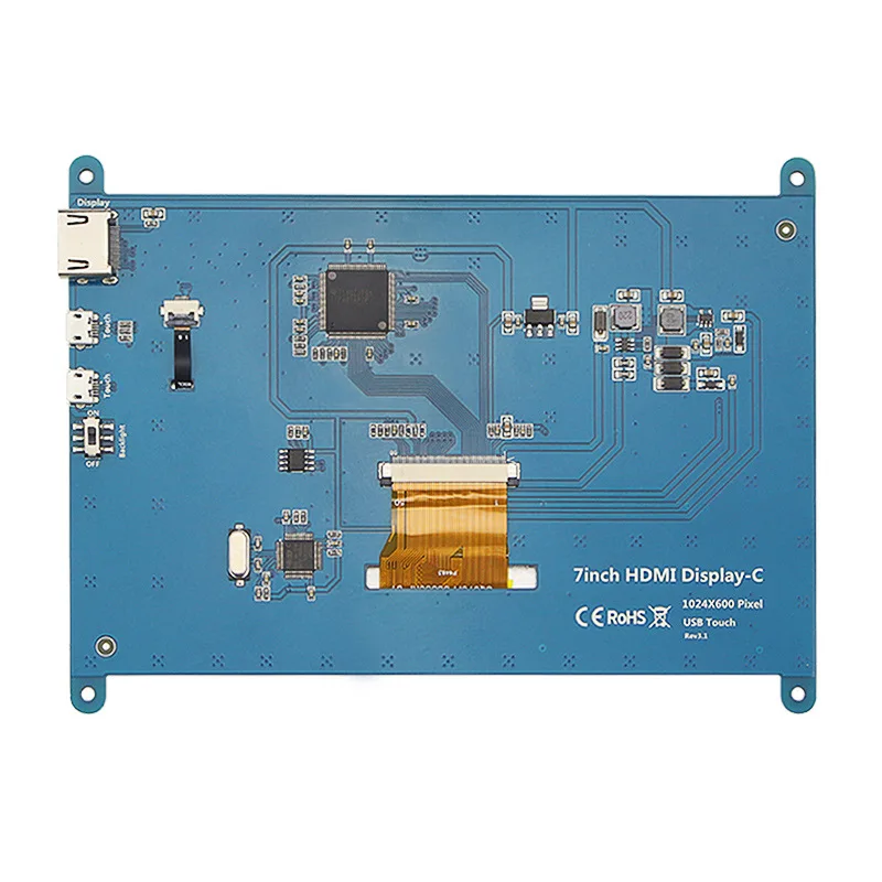For Raspberry Pi 7 Inch Display Capacitive Touch HDMI Screen 1024x600 Resolution IPS Panel Compatible with 4B 3B+