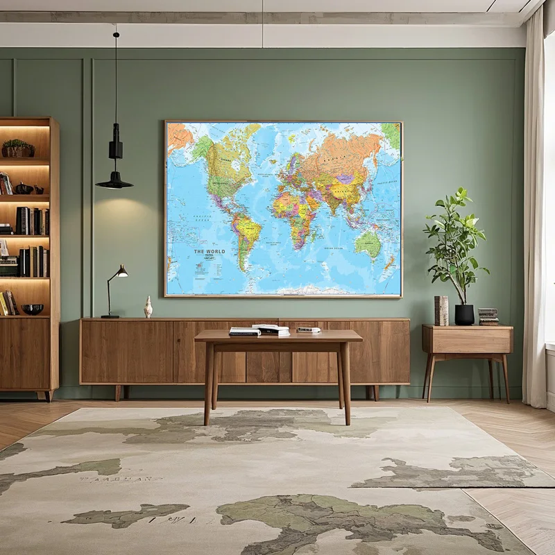 Retro World แผนที่ผ้าใบรายละเอียดโปสเตอร์ภาพวาด Wall Art Decor ของขวัญท่องเที่ยวการศึกษาห้องเรียนแผนที่อุปกรณ์สํานักงานโรงเรียน