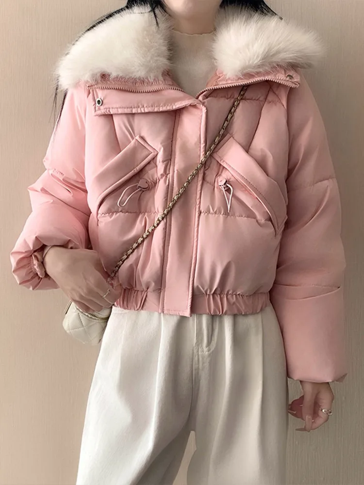 

Новинка 2025 года, зимняя хлопковая куртка на толстом пуху, женское пальто с дизайном ортого хлеба, теплое пушистое цветное пальто на молнии, верхняя одежда Harajuku