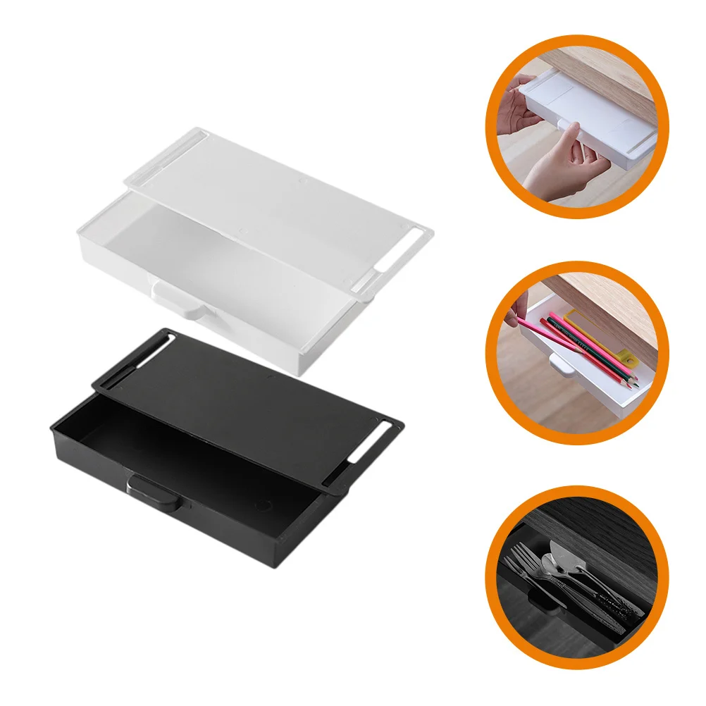 

2Pcs Under Desk Storage Box ABS Hidden Drawer Office Desktop Organizer Large Capacity Home Storage Organizer