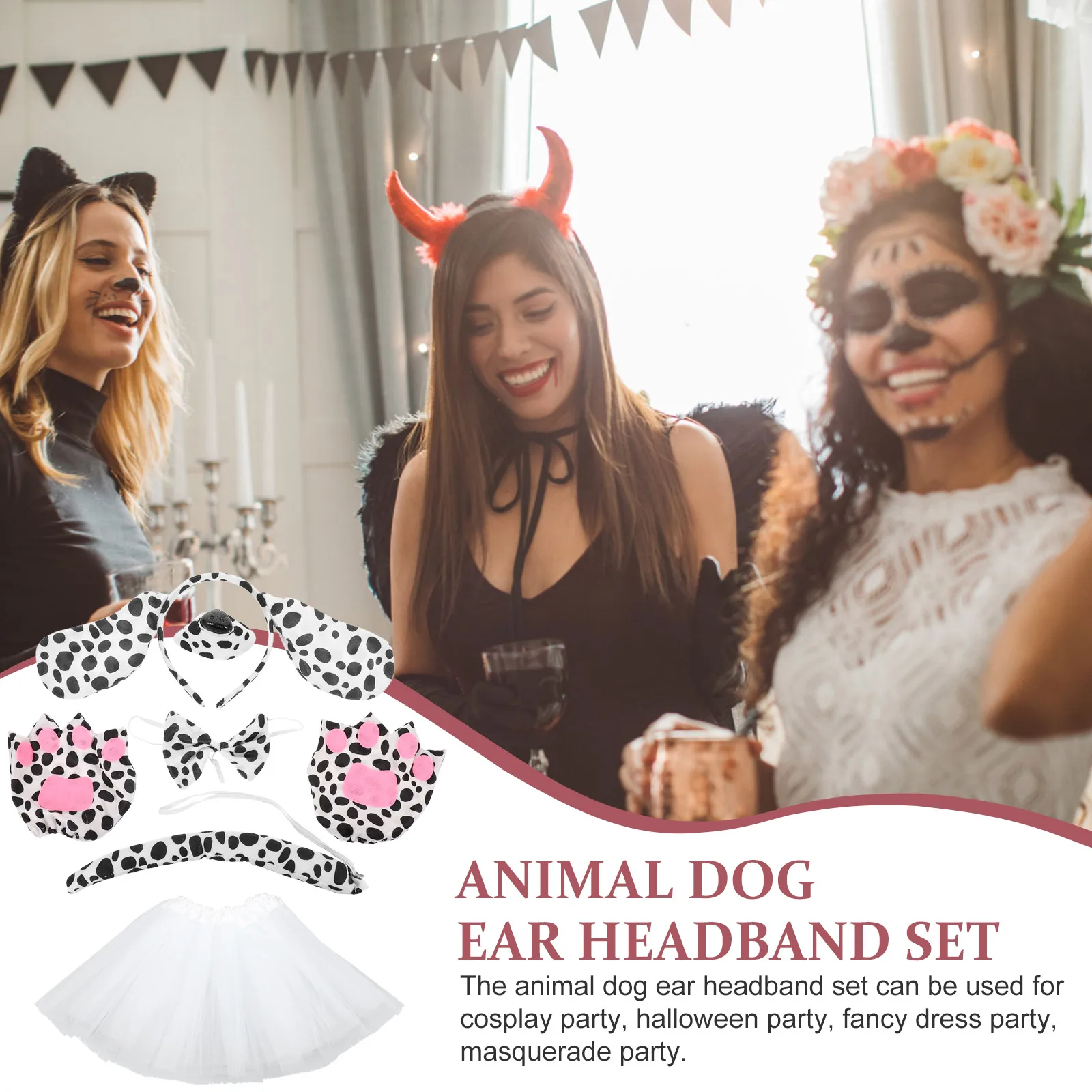 

Dog Ear Set Tutu Skirt Cosplay Puppy Ear Headb Fake Nose Gloves Coffee Color Puppy Ears Party Costume Accessories