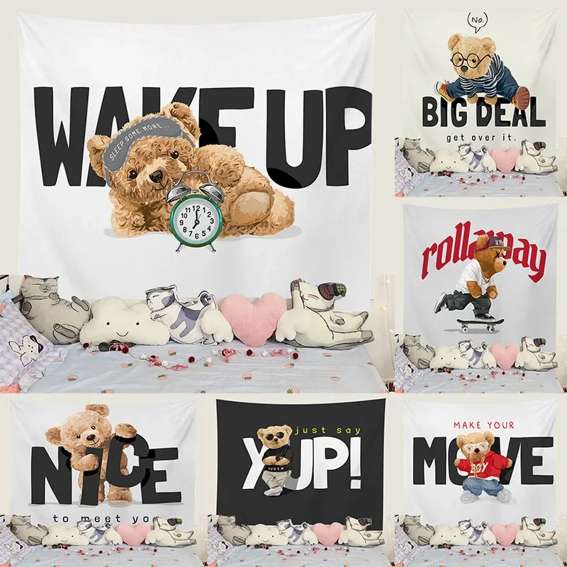 

Simple Modern Trend Doll Bear Figure DecorativeTapestry Home Decor Wall Cloth