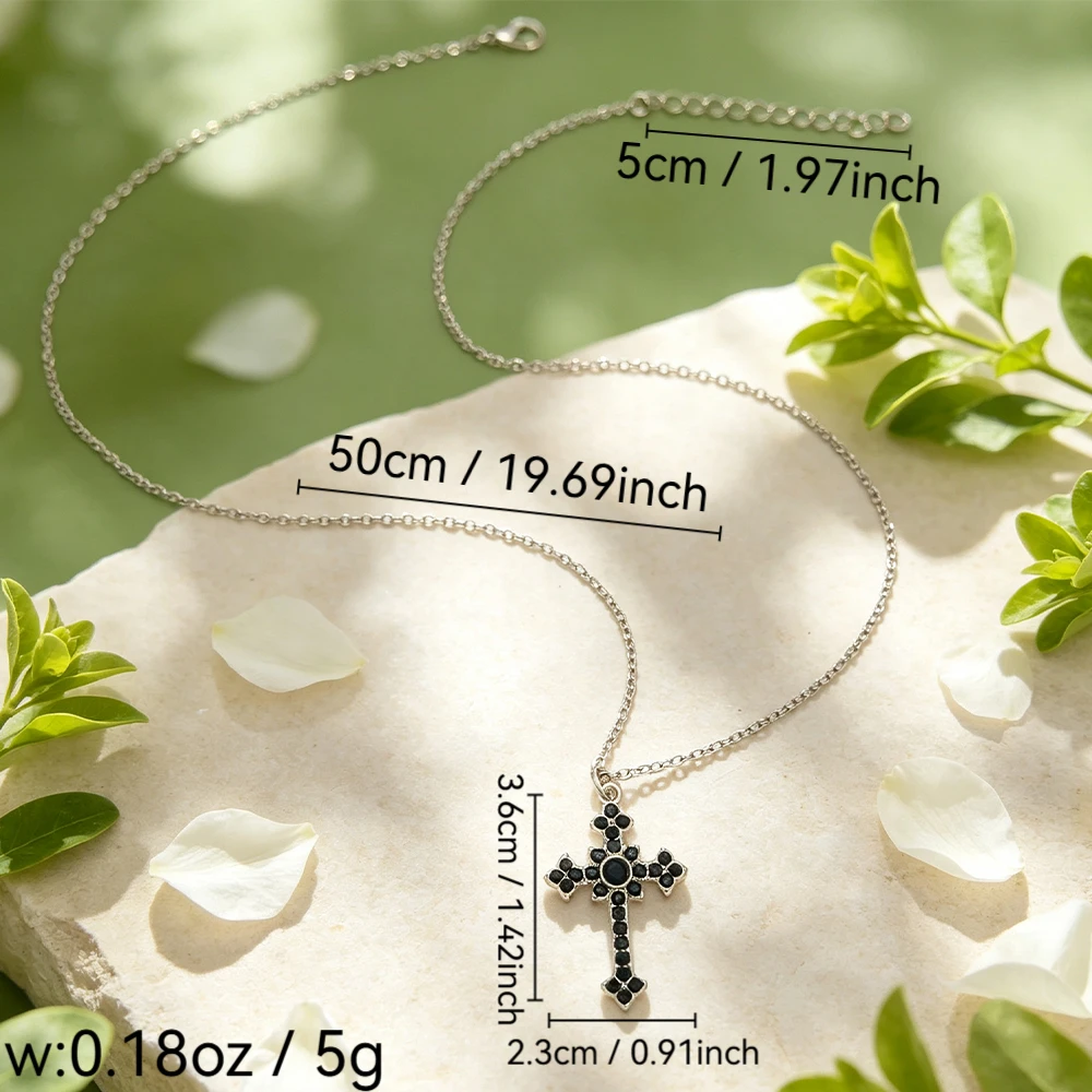 Vintage Full Diamond Cross Necklace, Silver Cross Pendant with Multiple Color Options, Cool Trendy Clavicle Chain