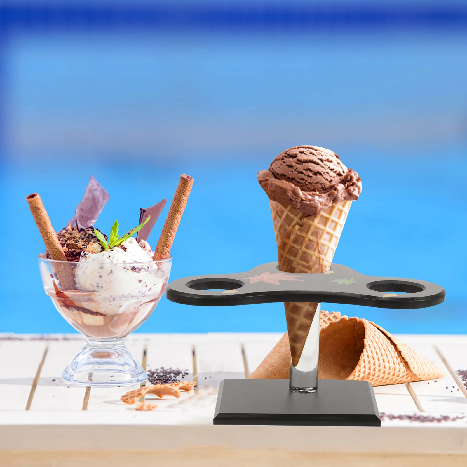 

Unique Design 3 Holes Sushi Roll Holder Ice Cream Cone Stand Acrylic Dessert Display Stand For Elegant Dining
