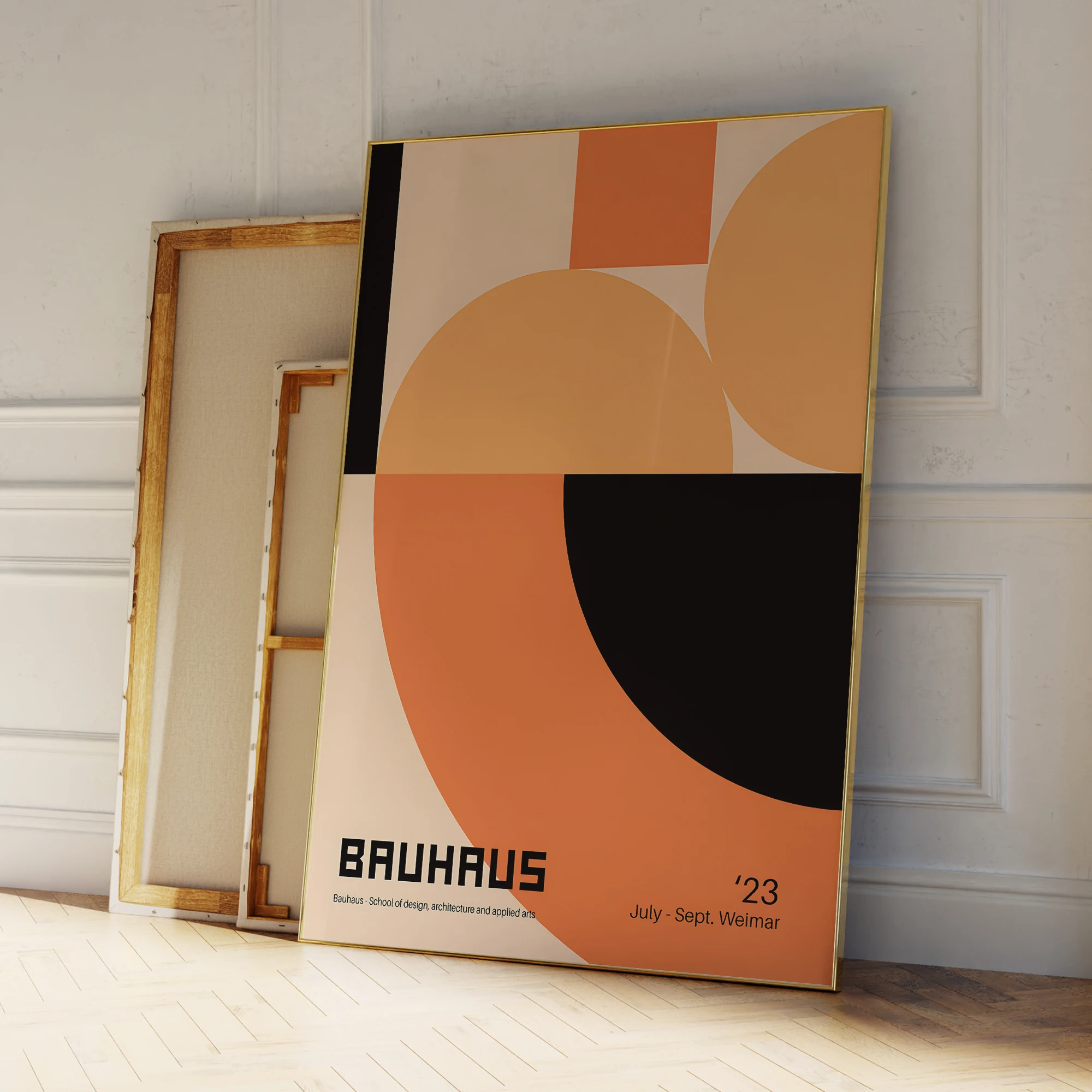 Modern Geometry Bauhaus School Orange Wall Art Prints Aluminum Frame Canvas Painting Poster Picture For Living Room Home Decor