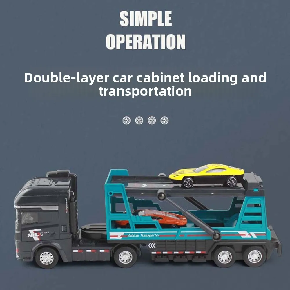 Scale 1:64 Alloy Trailer Model Movable Joint Diecast Metal Mini Container Truck Sliding Pull Back Fence Car Toy Gifts for Kids