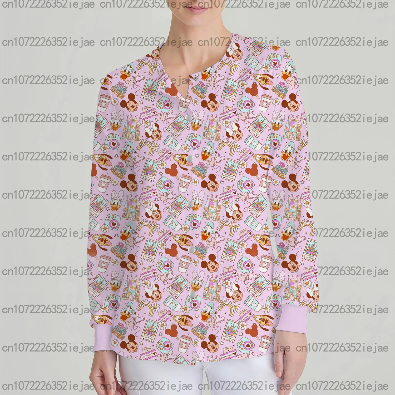 سترة نسائية جيب بأكمام طويلة بلوري سترة ديزني الجديدة ميكي ماوس مطبوعة برسوم كارتونية لمتجر الحيوانات الأليفة سترة عمل للركاب