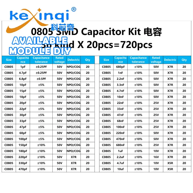 FreeShipping 0805 SMD Capacitor Assorted Kit 36values*20pcs=720pcs 1pF~10uF Samples Kit Electronic DIY Pack Ceramic Capacitor