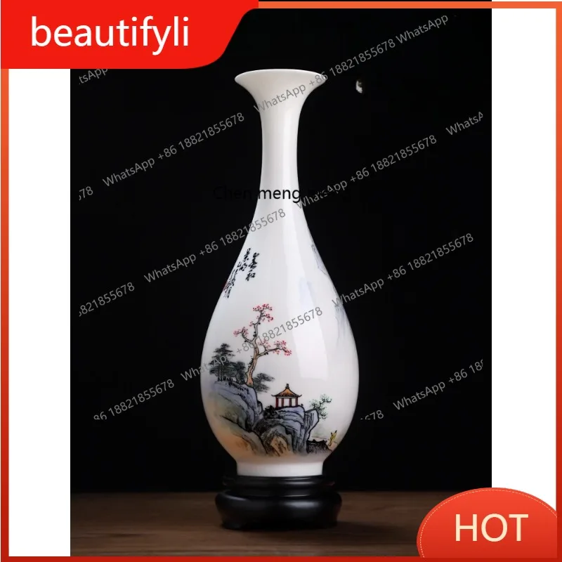 

A139 "Spring and Jingming" suet jade porcelain ceramic underglaze hand-painted vase