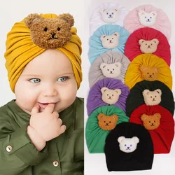 Bonnet noué pour bébé fille, bandeau de sauna ours mignon, bonnet turban pour bébé, accessoires de cheveux pour nouveau-né, bonnet chaud, casquettes pour enfants, hiver