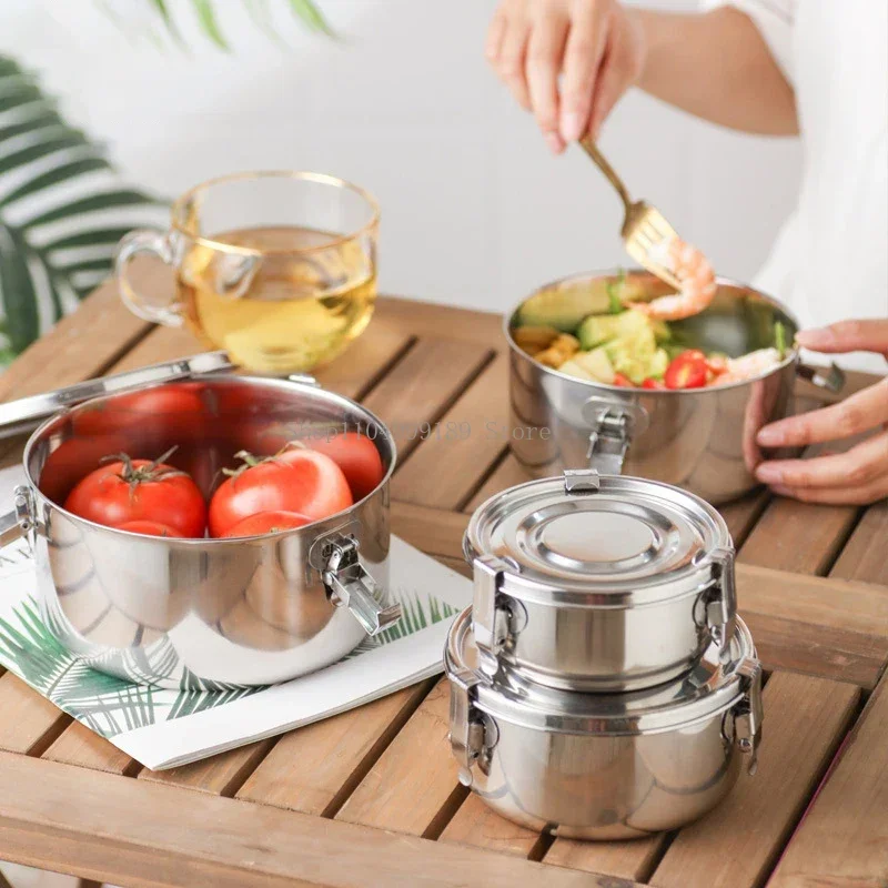 

350-3000ML Microwave Lunch Box Food Grade 304 Stainless Steel Anti-leak Bento Box Strong Tightness Picnic Box for Fruits Snacks