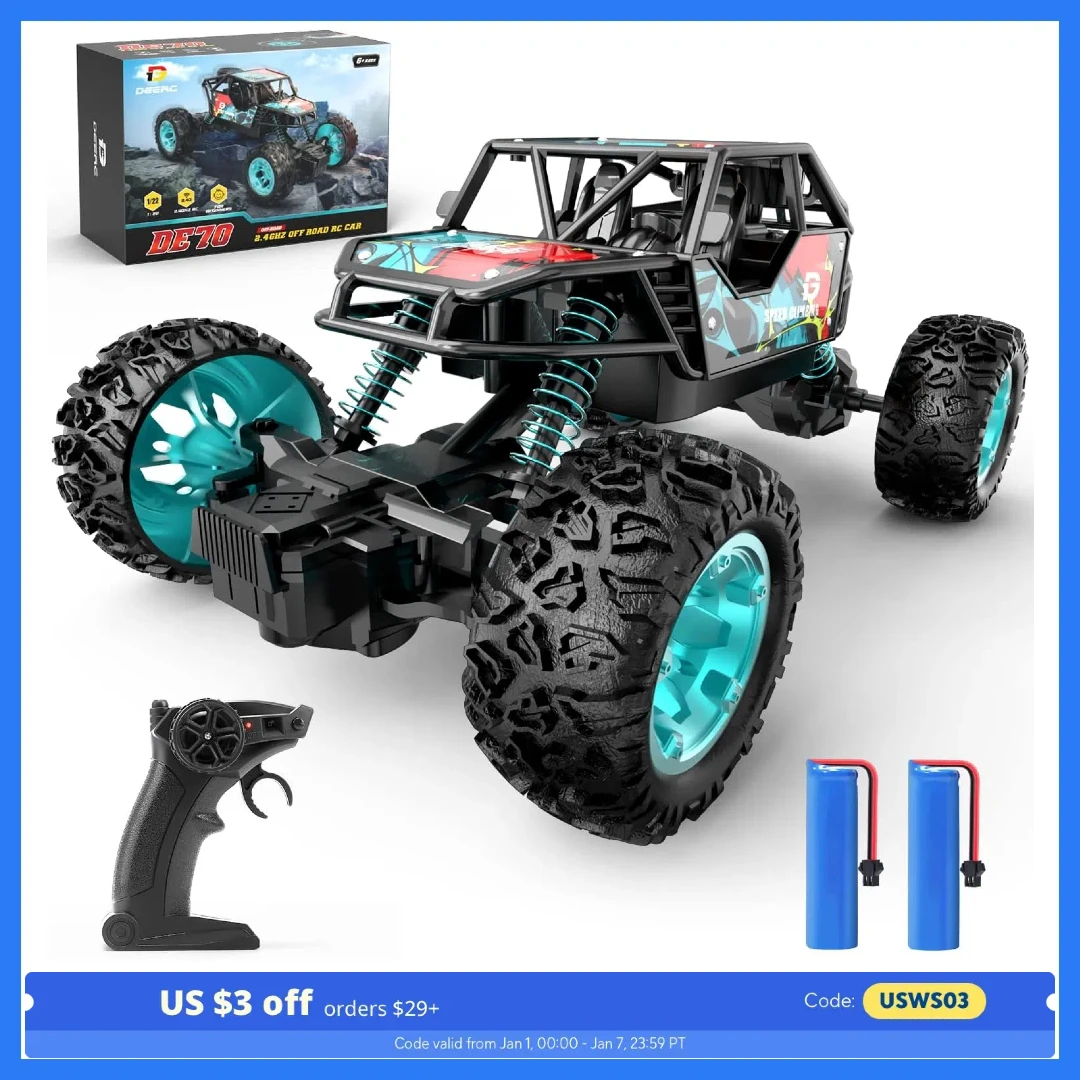 DEERC DE70 RC Truck: Metal Shell, 60+ Mins, 2.4G, 1:22 Scale, Crawler, Gift