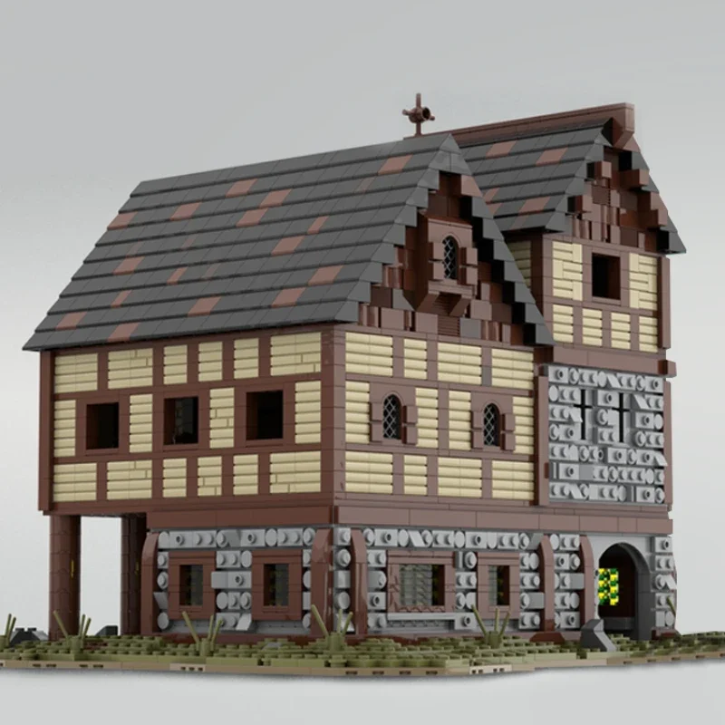 Mittelalterliche Straßenansichtsteine, mittelalterliche Hausblöcke, Taverne, Architektur, modulares Holzhaus, Ziegel, Moc-Schloss, Stadtblöcke, Kindergeschenk