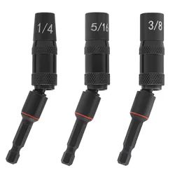 3pcs Magnetic Pivot Nut Driver Set 1/4 5/16 3/8 Inch Hex Shank Bit Holder Universal Rotation Impact Drill Socket for Corners